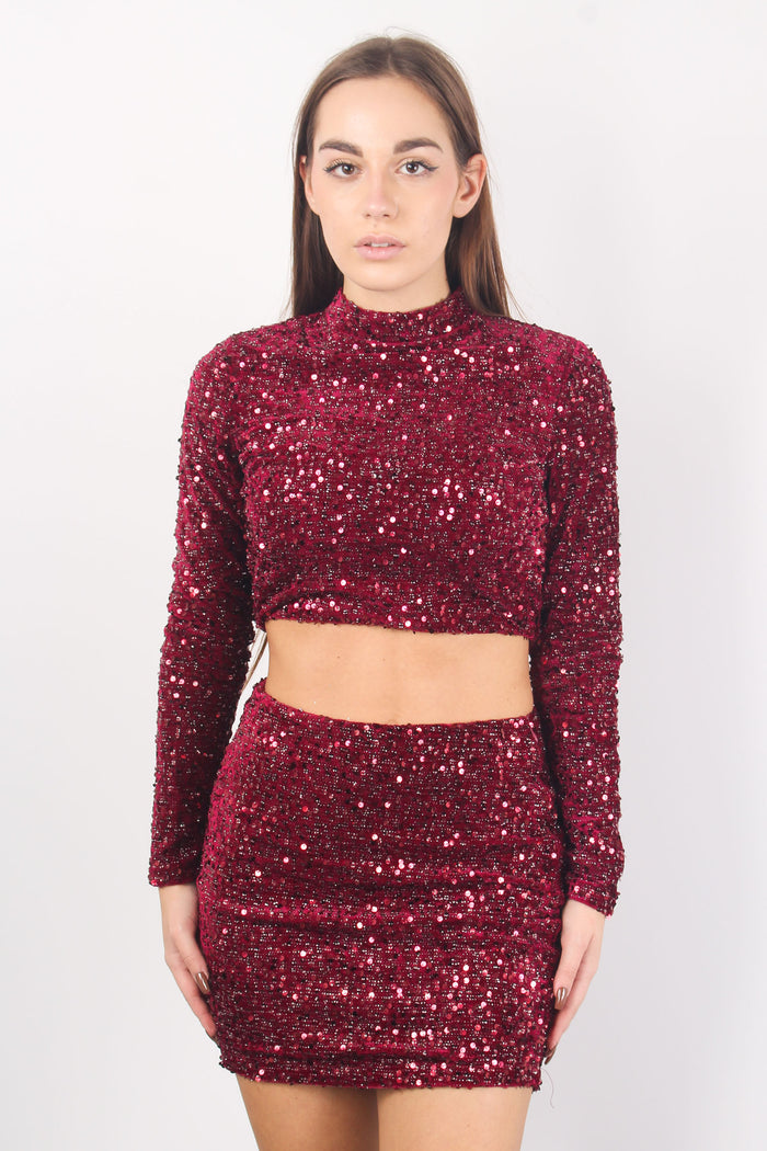 Top Corto Pailettes Port Red