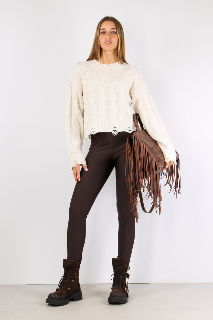 Maglia Treccia Rotture Bianco Burro