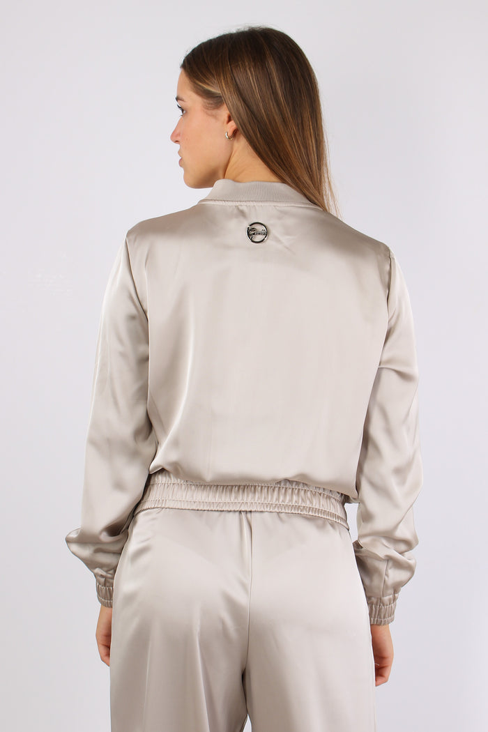 Felpa Zip Effetto Raso Burro-4