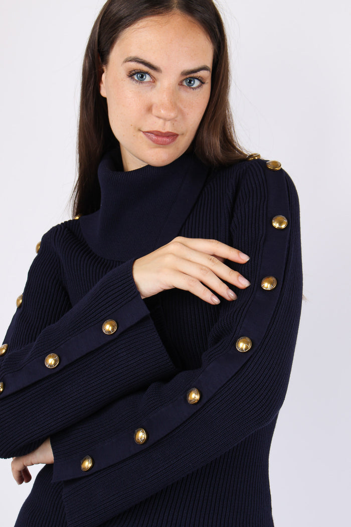 Maglia Bottoni Manica Blu Notte-8