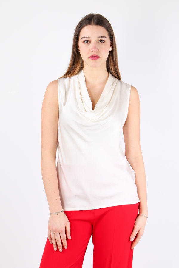 Wolfy Blusa Smanicata Effetto Raso Ivory-2