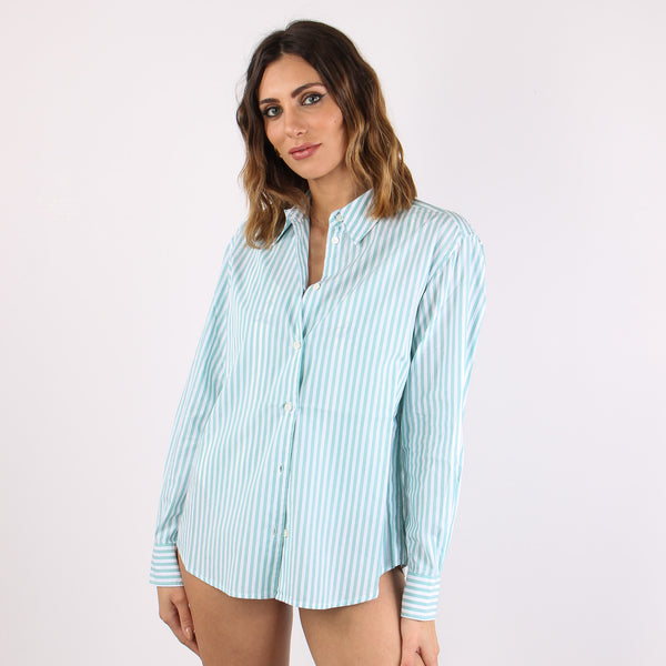 Camicia Slim Riga Ricamo Schiena Bianco/verde-2