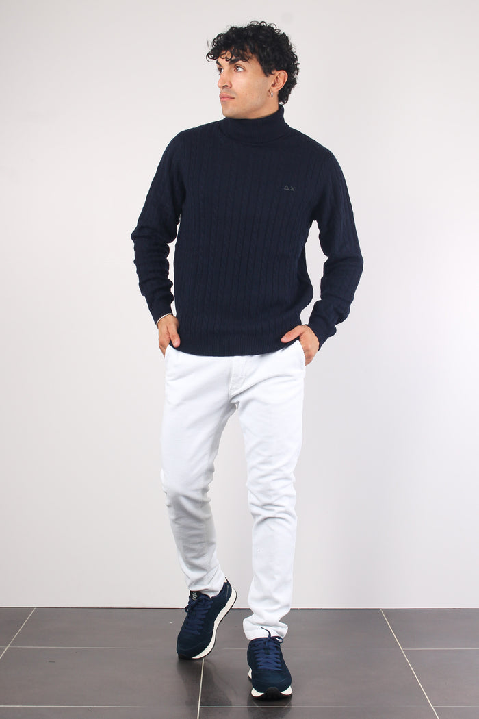 Maglia Treccia Collo Alto Navy Blue-3