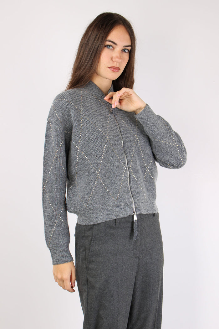 Giacca Ricamo Strass Grigio Chiaro-4
