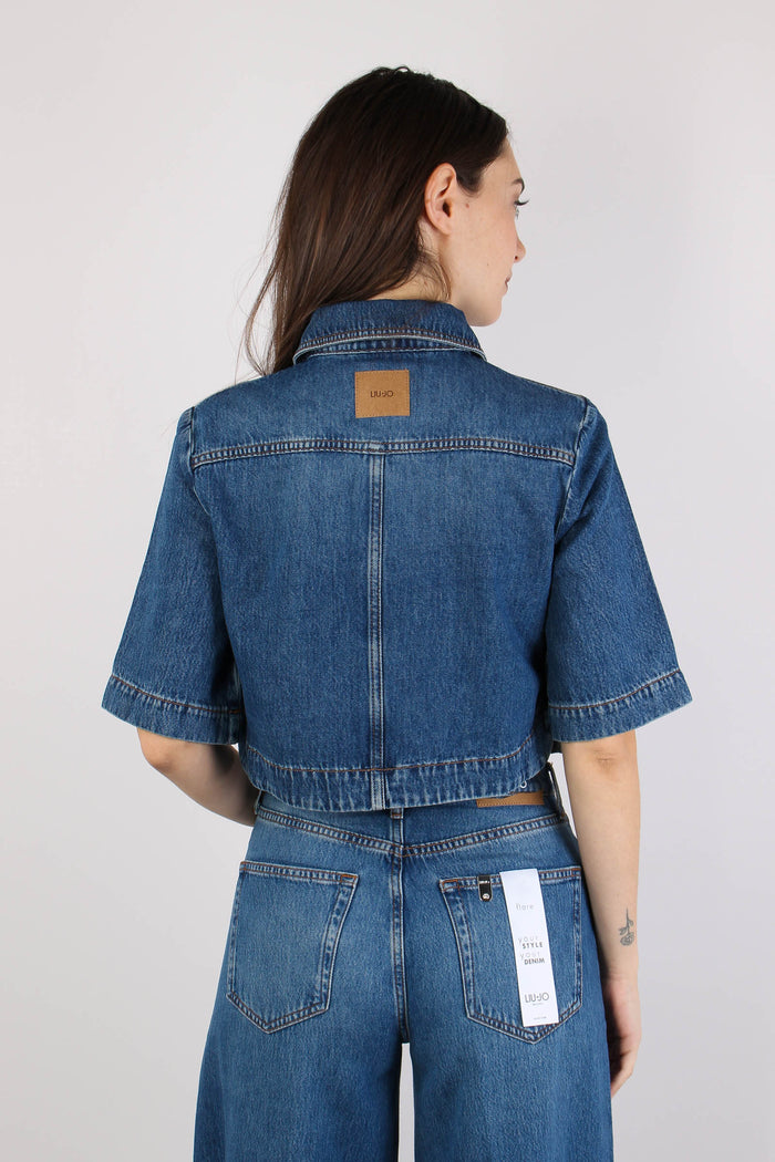 Giacca Camicia Manica Corta Denim Medio-5