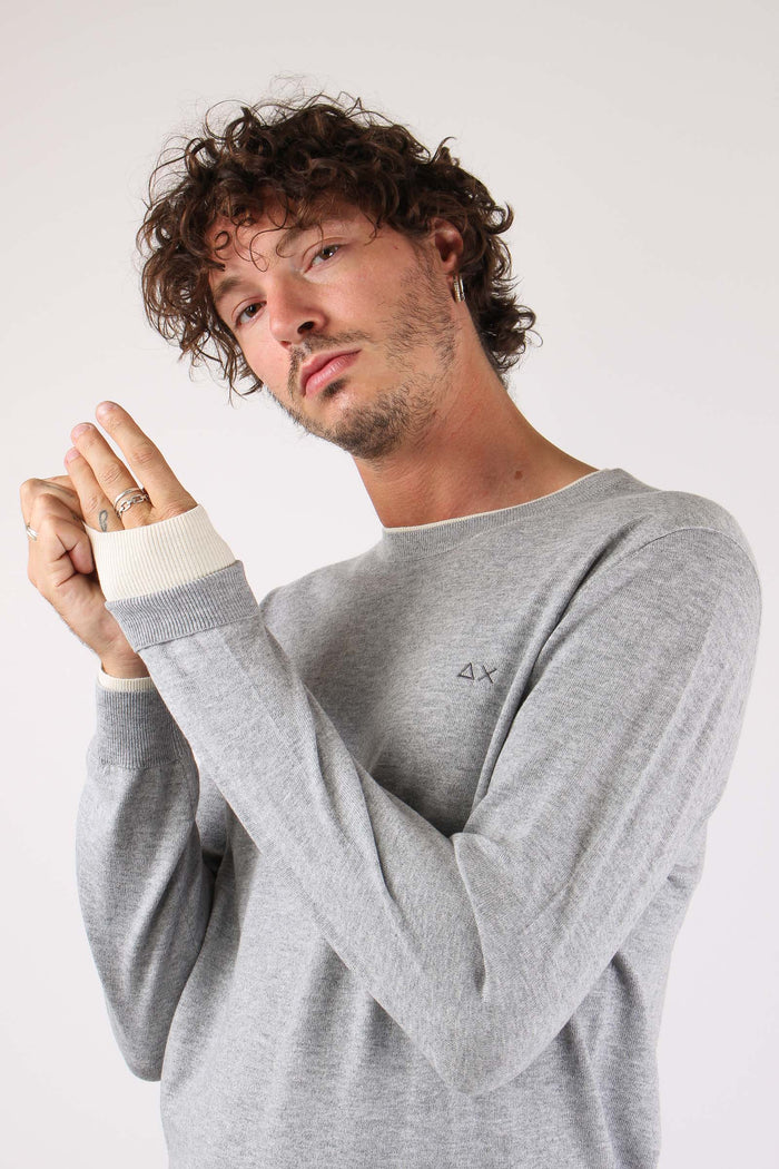 Maglia Girocollo Profilo Contrasto Grigio-7
