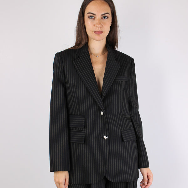 Giacca Over Gessata Nero/beige-2