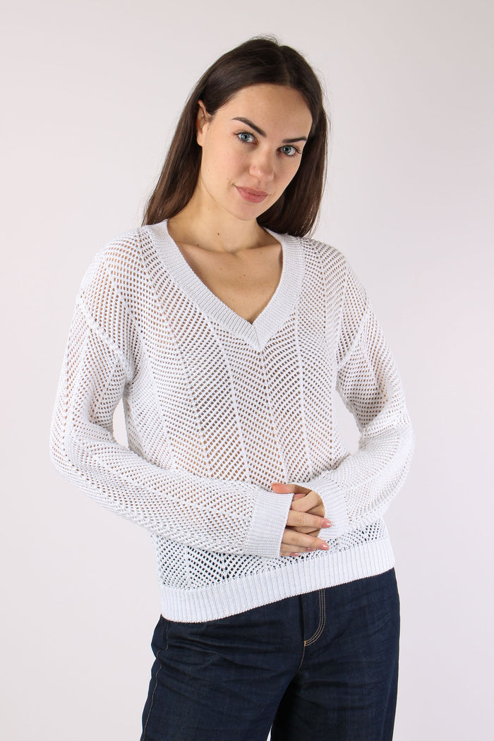 Maglia Scavo V Traforata Bianco-7