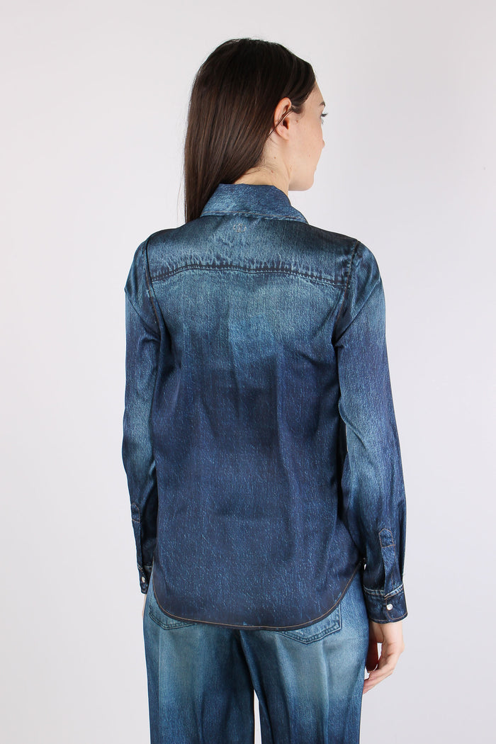 Camicia Jeans Stampa Digitale Denim Blu-5