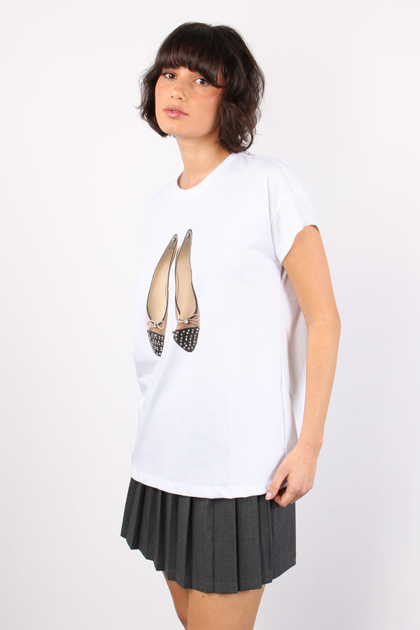 T-shirt Stampa Ballerina Bicol Bianco-2