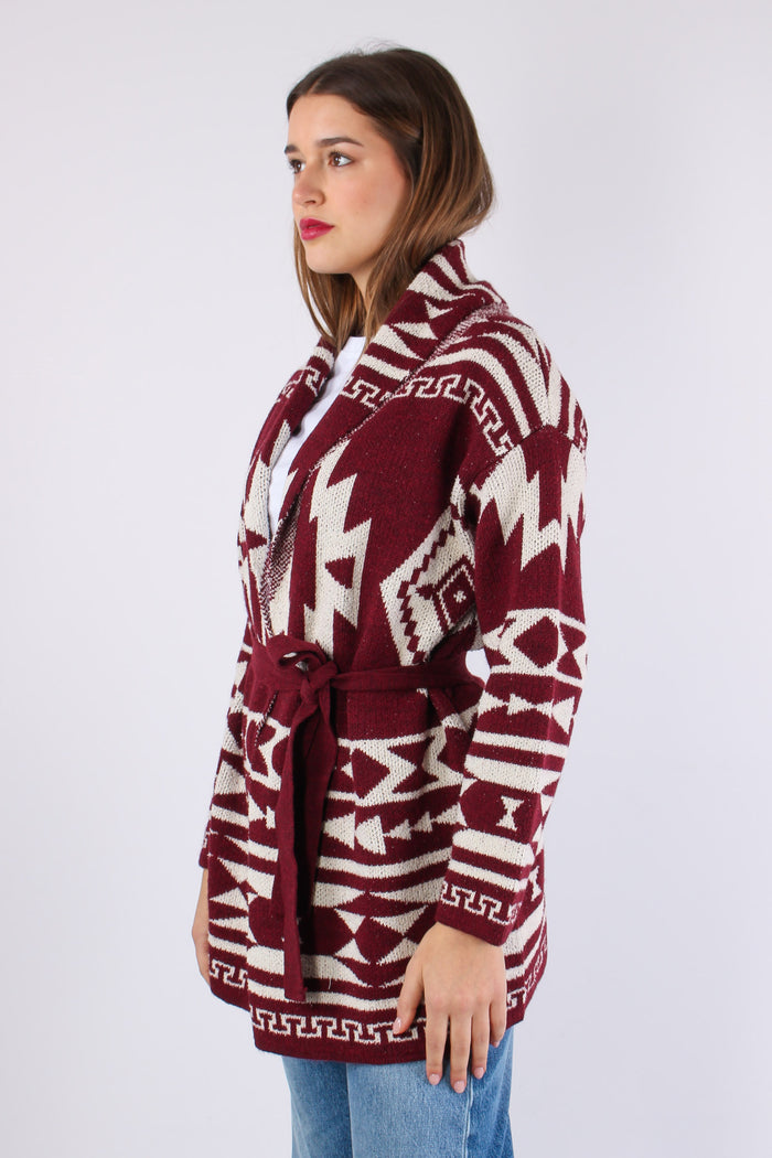 Cardigan Norvegese Panna/bordeaux-4