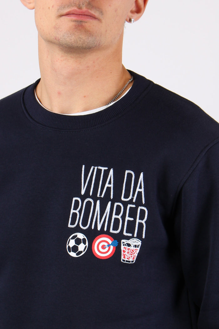 Felpa Ricamo Vita Da Bomber Blu-5