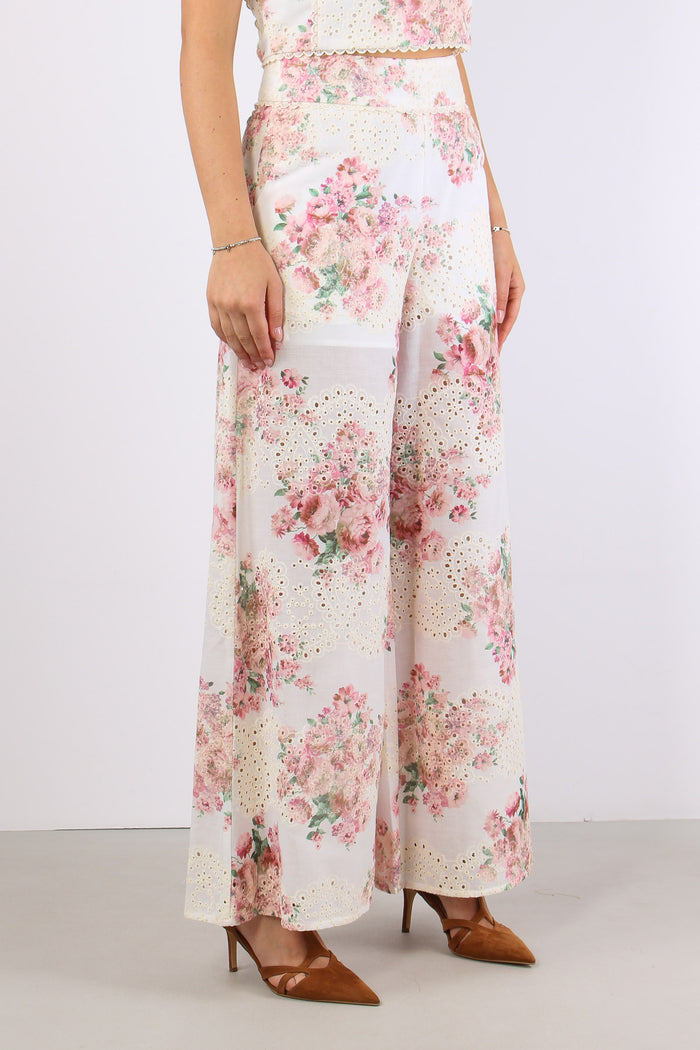 Pantalone Sangallo Fantasia Fiori Bianco/rosa-7