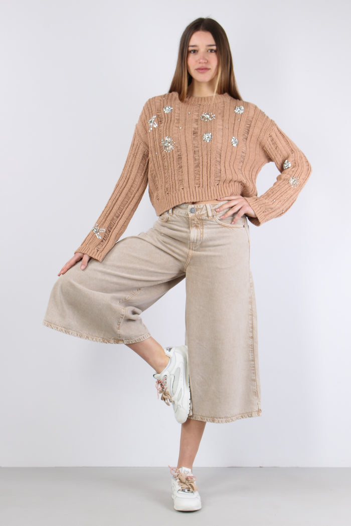 Pressione Maglia Traforata Strass Rosa Scirocco