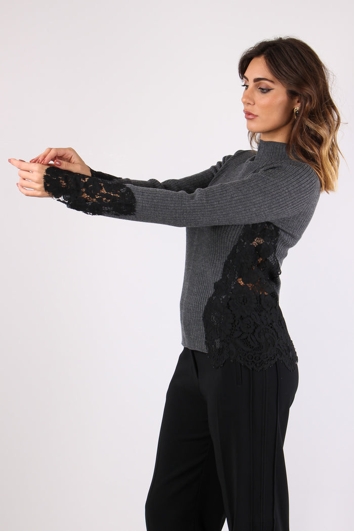 Samoa Maglia Inserto Pizzo Grigio/azul-6