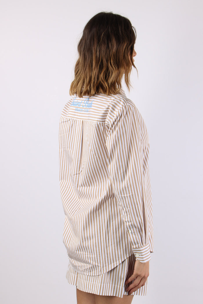 Camicia Cotone Riga Ricamo Schiena Bianco/beige-7