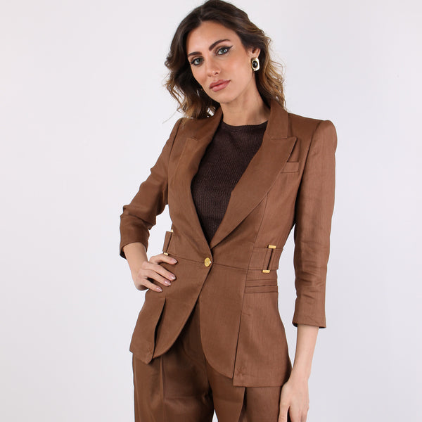 Giacca Monopetto Misto Lino Cuoio-2