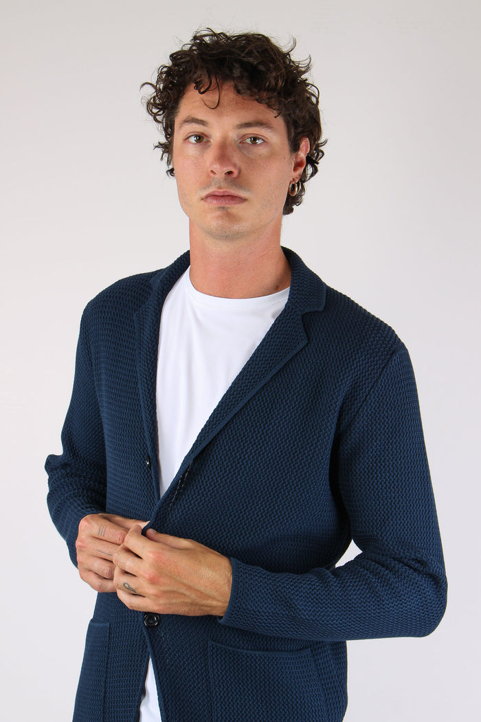 Cardigan Tessuto Lavorato Blu-4