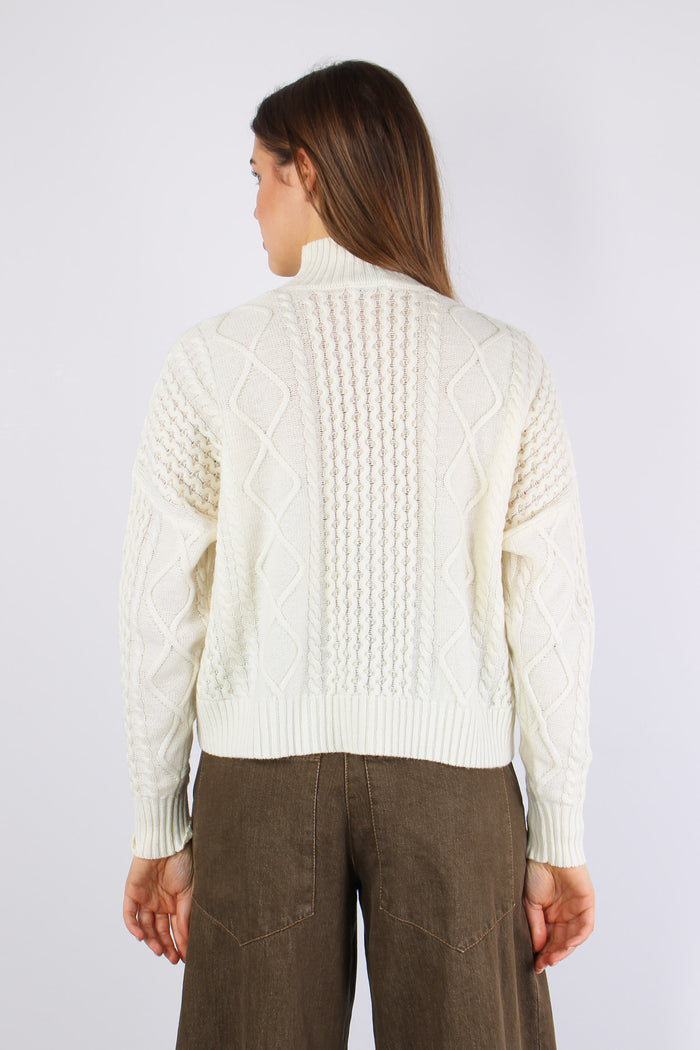 Maglia Collo Alto Treccia Panna-5