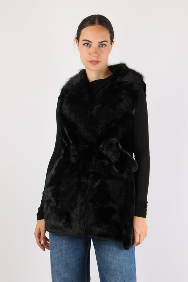 Princess Gilet Ecopelliccia Cinturato Nero-2