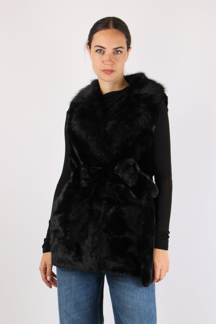 Princess Gilet Ecopelliccia Cinturato Nero-2