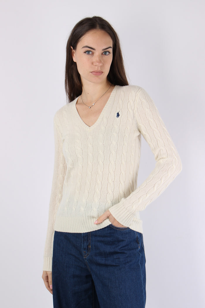 Maglia Scavo V Trecce Cream-3