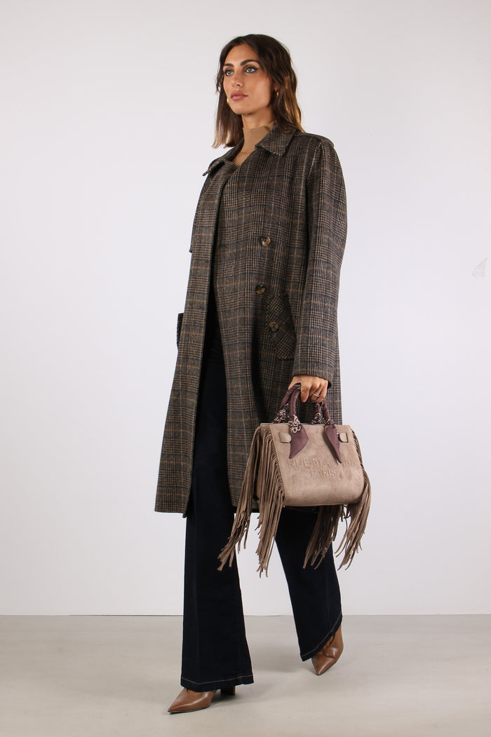 Cappotto Quadro Cintura Camel Check-5