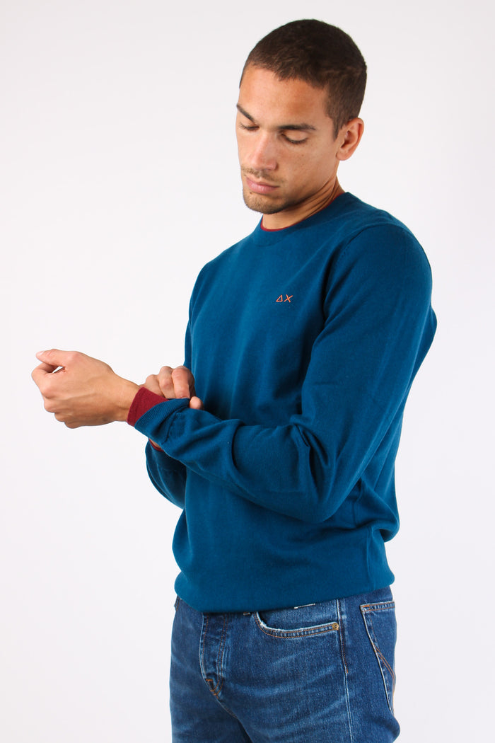 Maglia Misto Lana Profilo Coll Petrolio-3