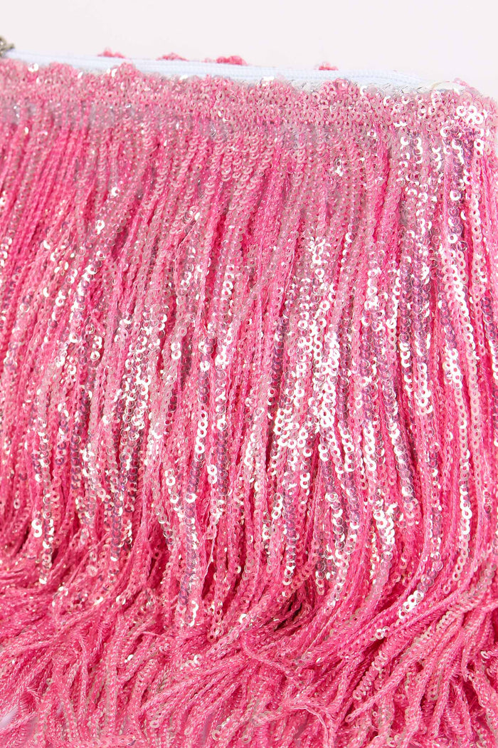 Pochette Paillettes Frange Pink-8