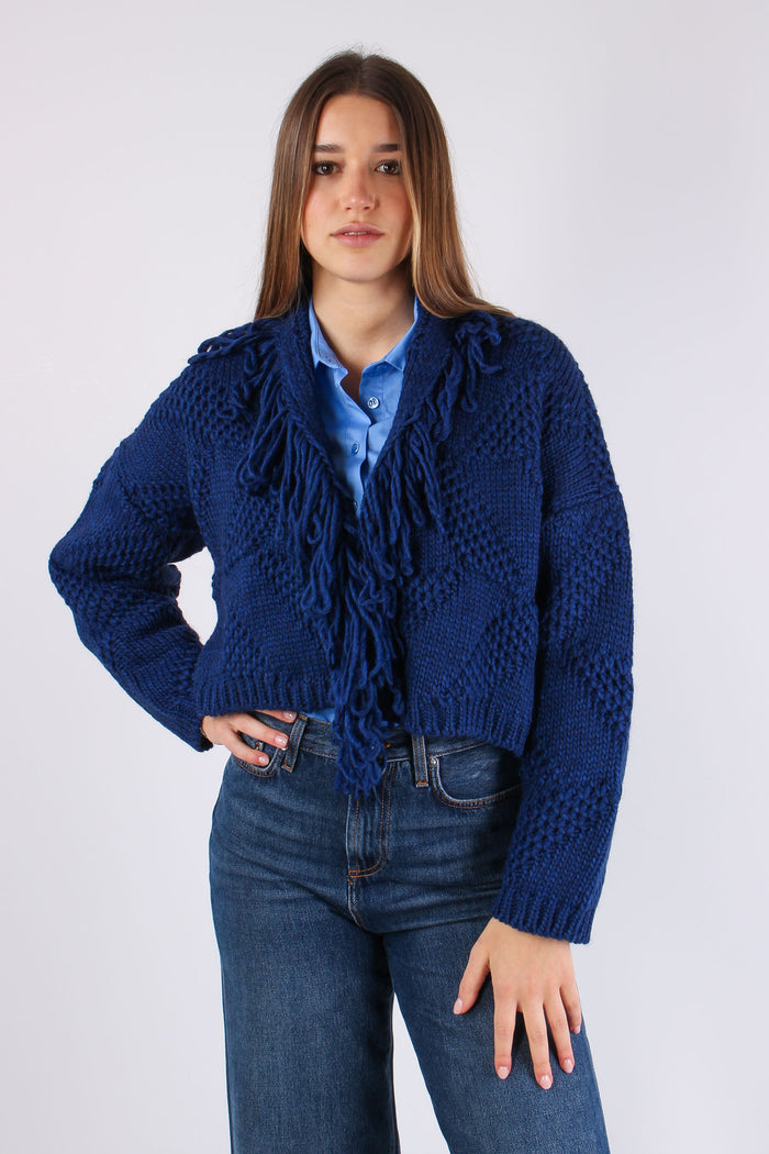 Cardigan Corto Effetto Uncinet Blu-2