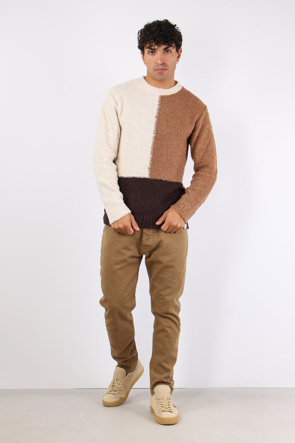 Maglia Boucle Colorblock Ecru