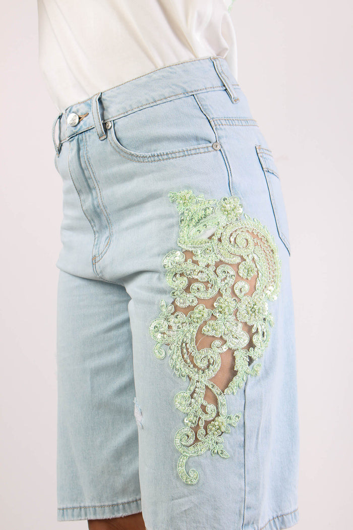 Bermuda Inserto Pizzo Paiillettes Denim-8