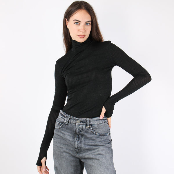 Maglia Collo Alto Riga Lurex Nero-2