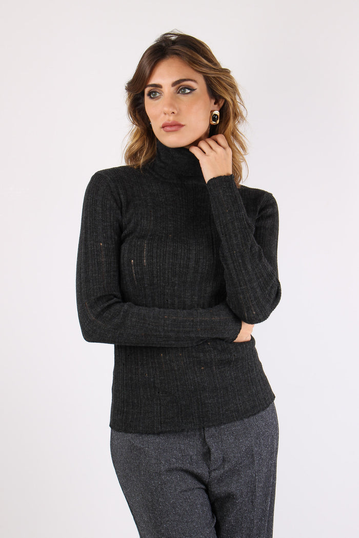 Maglia Collo Alto Smagliata Graphite-3