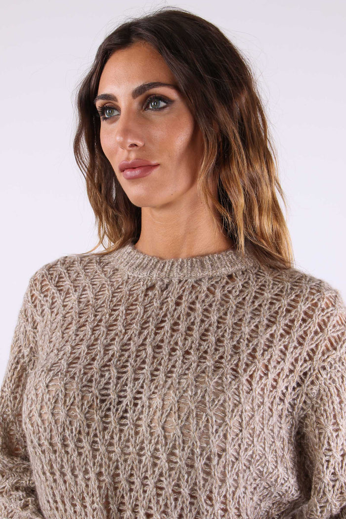 Maglia Traforata Lana Fango-7