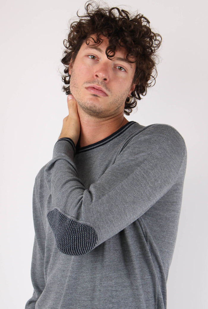 Maglia Girocollo 100%  Lana Grigio/blu-2
