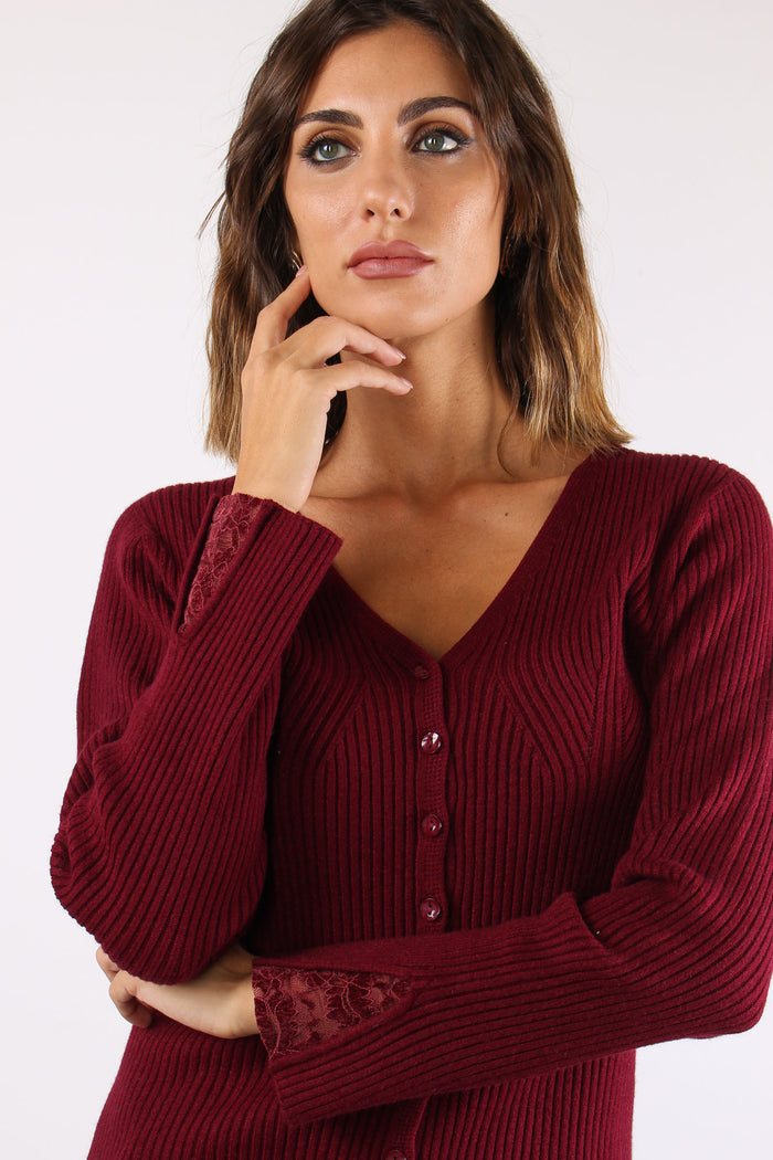 Cardigan Costina Pizzo Manica Bordeaux-7