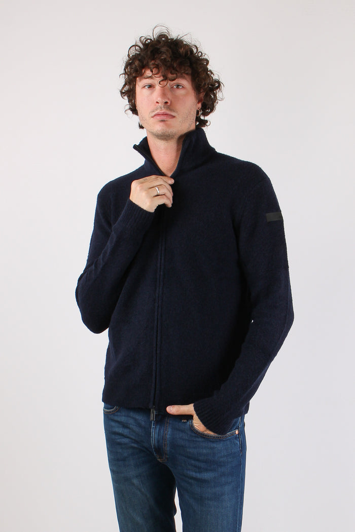 Maglia Zip Lana Boucle Blue Black-2