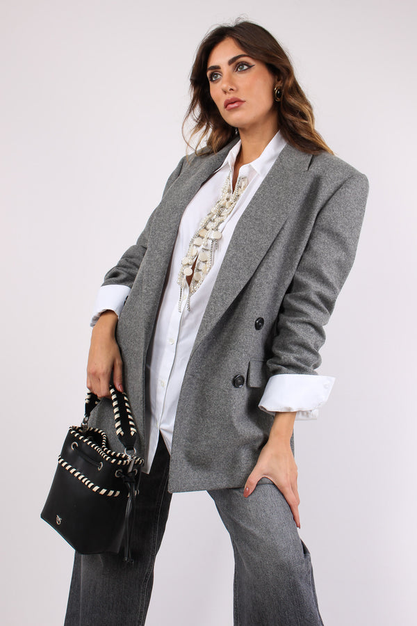 Amora Giacca Doppiopetto Flane Grigio Corvo-2