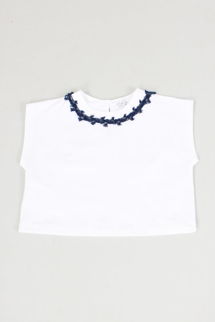 T-shirt Collo Applicazioni Bianco-3