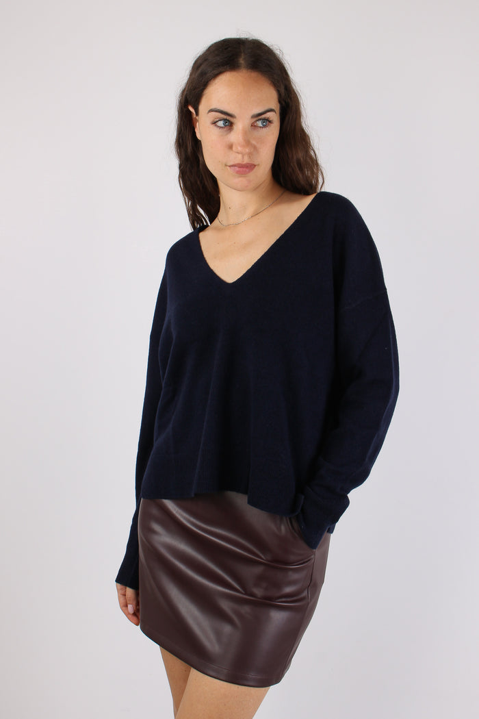 Maglia Scollo V Bottoni Schiena Blu Notte-4