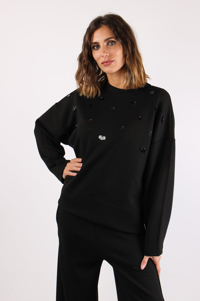 Felpa Modal Inserto Paillettes Nero
