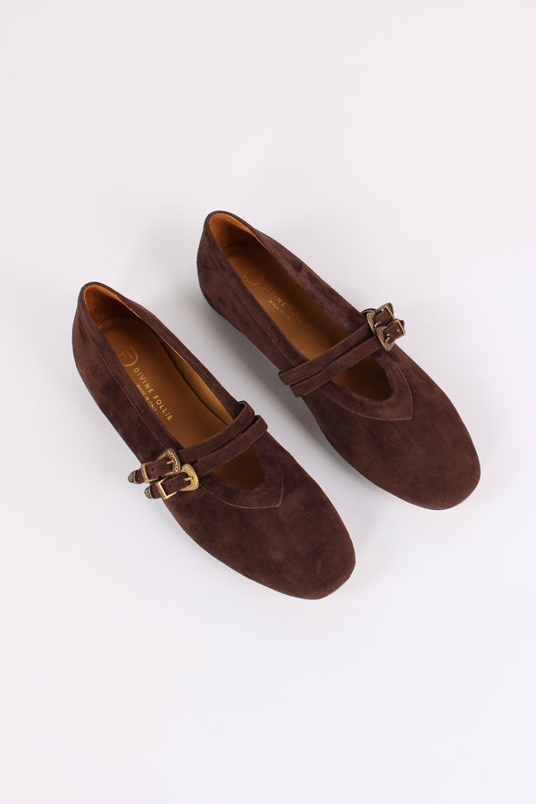 Ballerina Pelle Doppia Fibbia Cioccolato-2