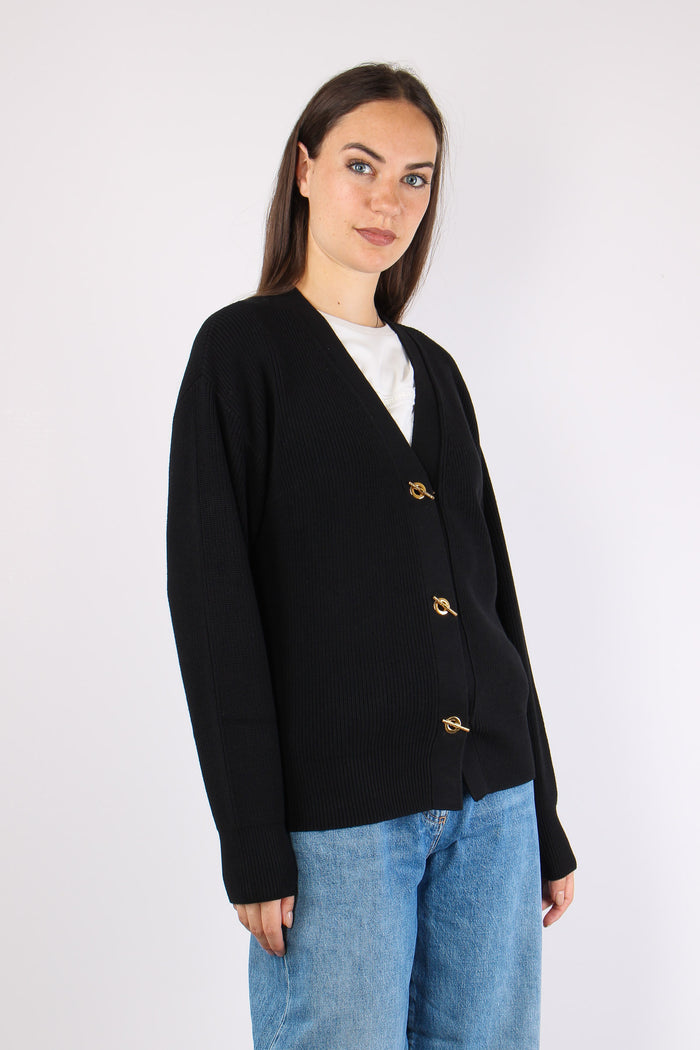 Cardigan Bottoni Gioiello Nero-6