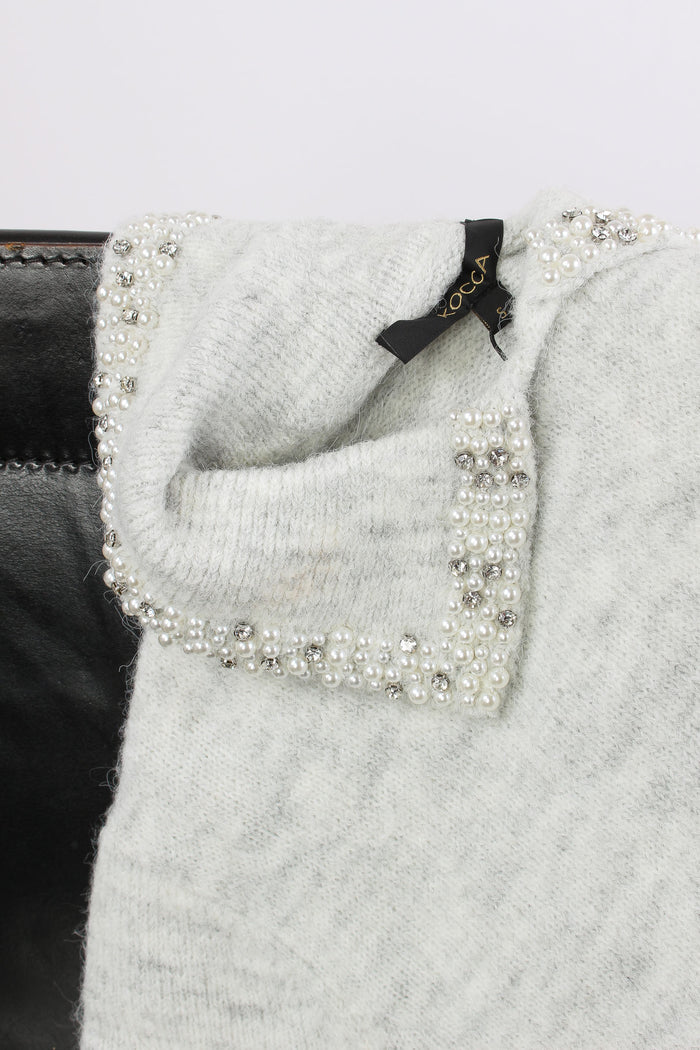 Aralda Maglia Colletto Perle Grigio-7