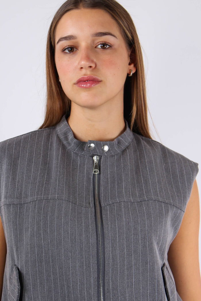 Gilet Gessato Stondato Grigio-8