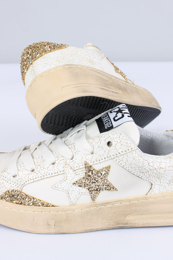 Sneakers Enjoy Star Glitter Bianco/oro-4