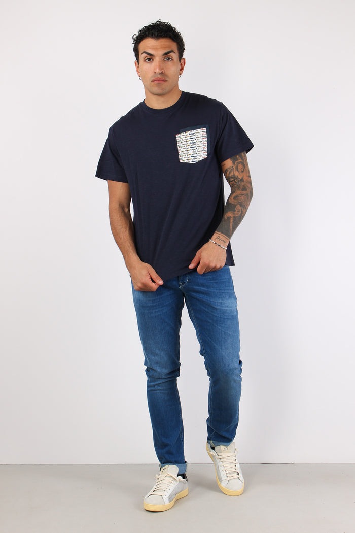 T-shirt Girocollo Taschino Blue-5