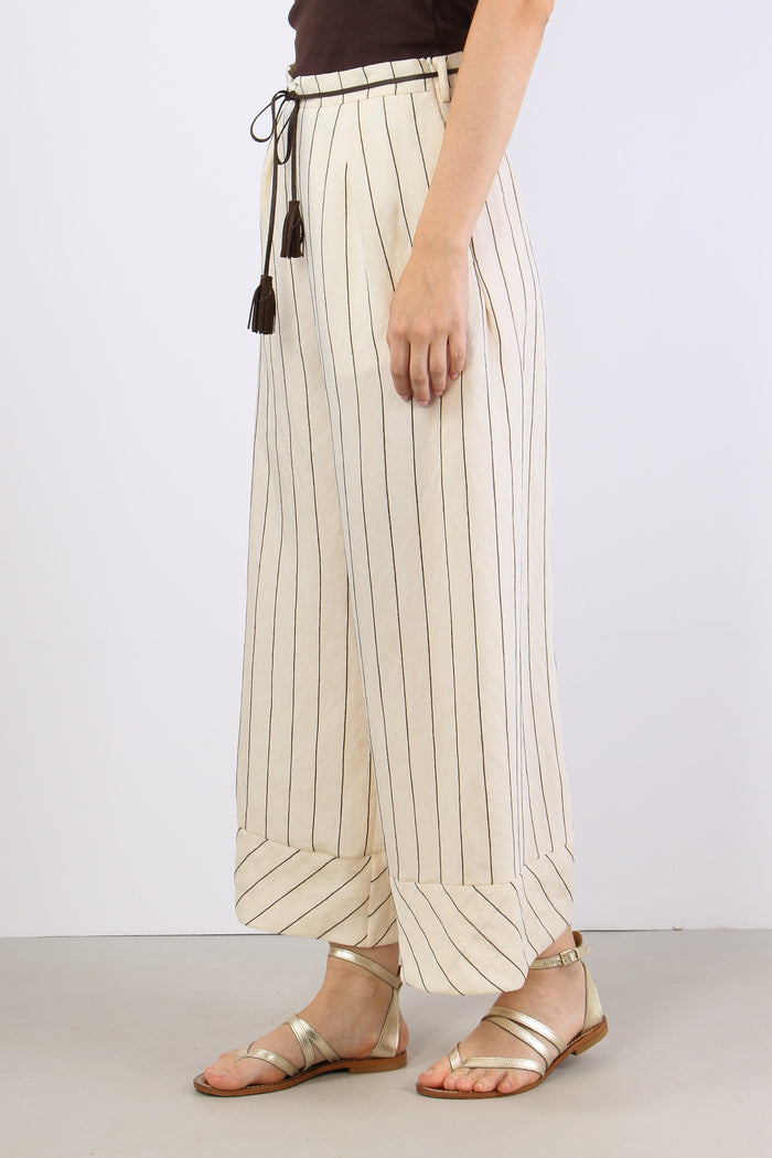 Pantalone Cropped Gessato Panna/moro-3
