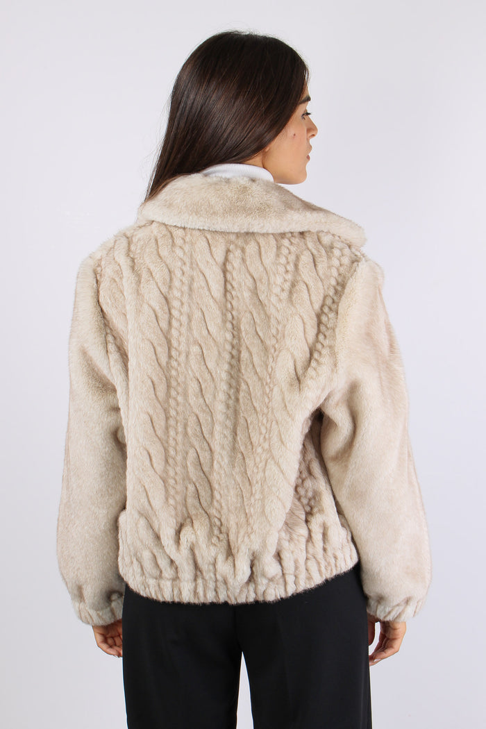 Pelliccia Effetto Treccia Beige-4